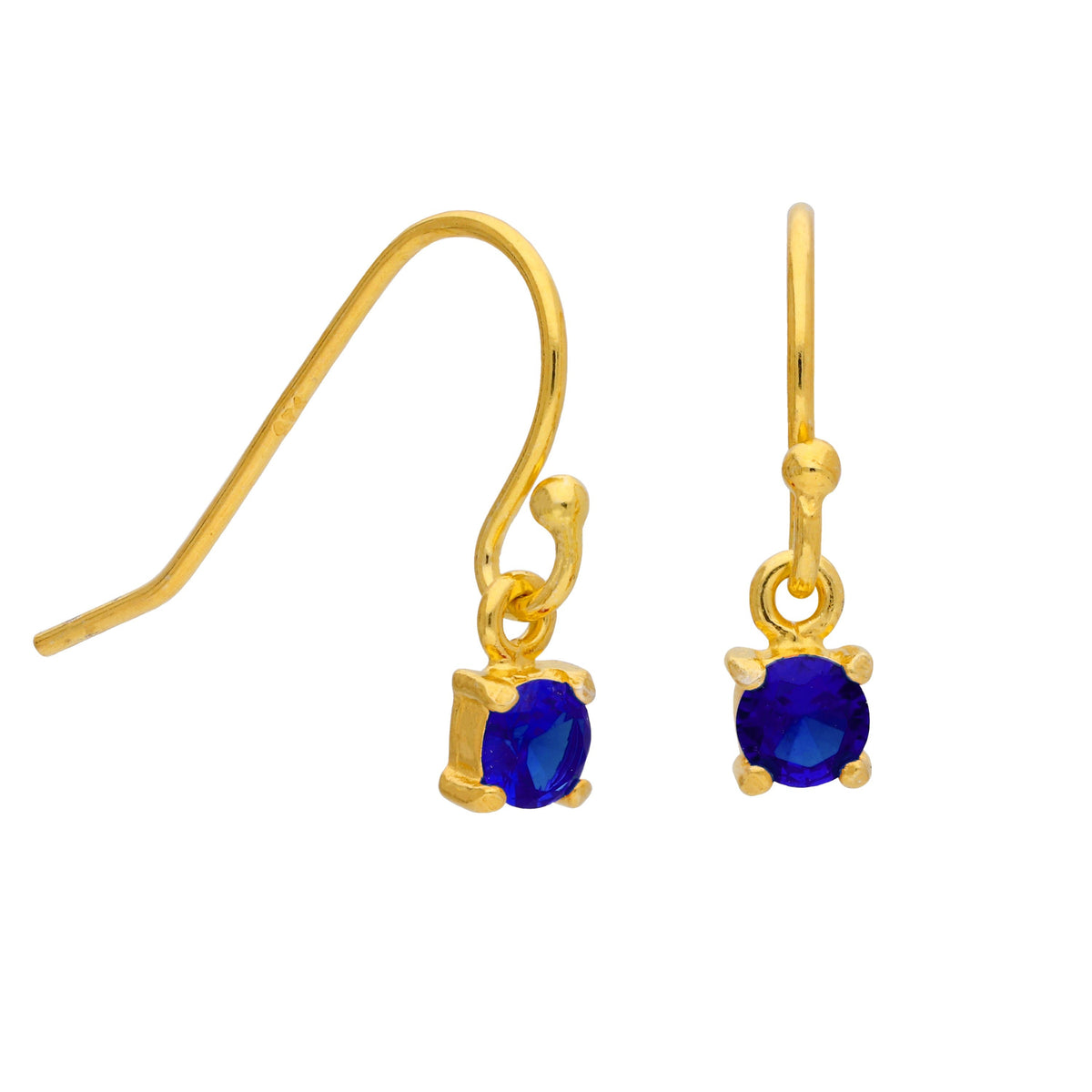 Boucles d'oreilles pendantes septembre en argent sterling plaqué or et saphir CZ