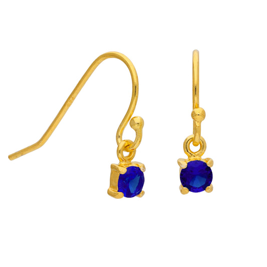 Boucles d'oreilles pendantes septembre en argent sterling plaqué or et saphir CZ