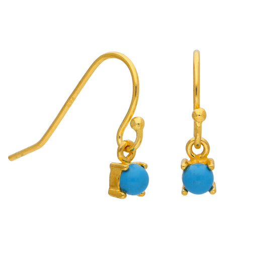 Boucles d'oreilles pendantes en argent sterling plaqué or et turquoise de décembre