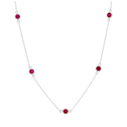 Collier en argent sterling avec plusieurs rubis et zircones cubiques, pierre de naissance de juillet