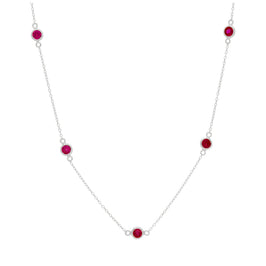 Collier en argent sterling avec plusieurs rubis et zircones cubiques, pierre de naissance de juillet