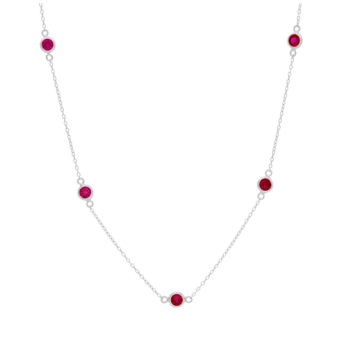 Collier en argent sterling avec plusieurs rubis et zircones cubiques, pierre de naissance de juillet