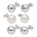 Lot de 3 boucles d'oreilles à tige en argent martelé avec perles de 8 mm