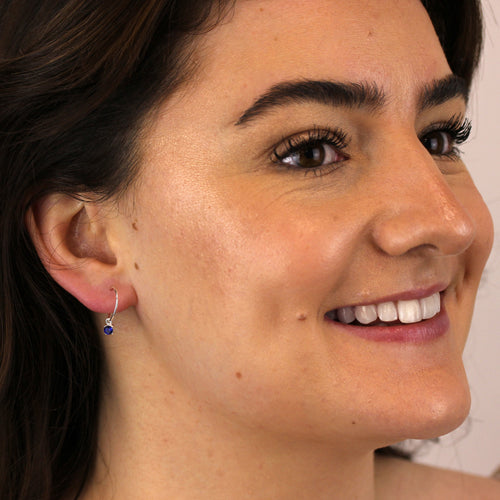 Boucles d'oreilles créoles en argent sterling avec saphir et zircone cubique de 12 mm