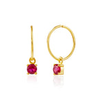 Boucles d'oreilles créoles en argent sterling plaqué or avec rubis et zircone cubique de 12 mm