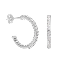 Boucles d'oreilles créoles torsadées en argent sterling avec zircones cubiques de 18 mm