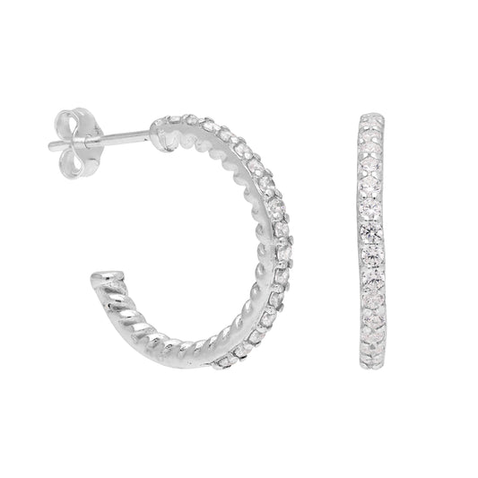 Boucles d'oreilles créoles torsadées en argent sterling avec zircones cubiques de 18 mm