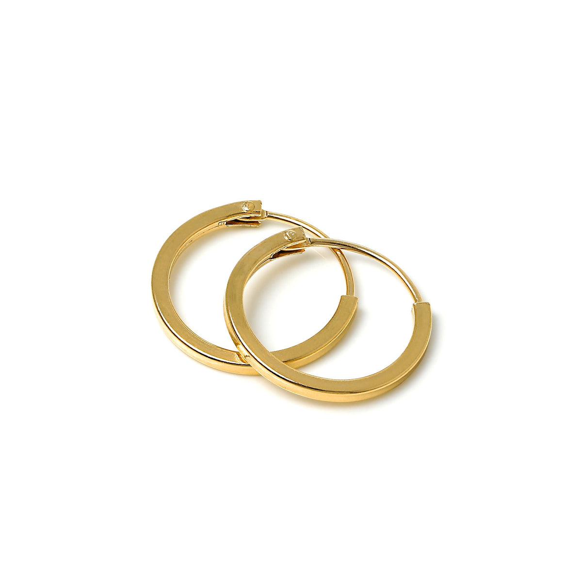 Boucles d'oreilles créoles carrées de 1 mm et 14 mm en argent sterling plaqué or