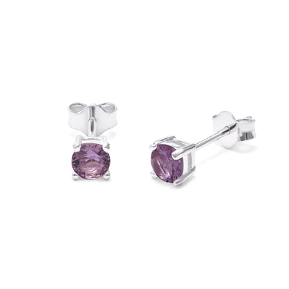 Boucles d'oreilles à tige en argent sterling avec alexandrite et zircone cubique, griffes de juin de 4 mm