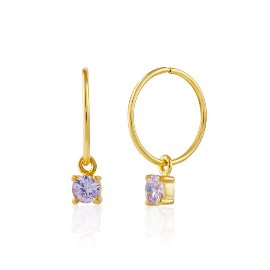 Boucles d'oreilles créoles June 12 mm en argent sterling plaqué or et alexandrite CZ