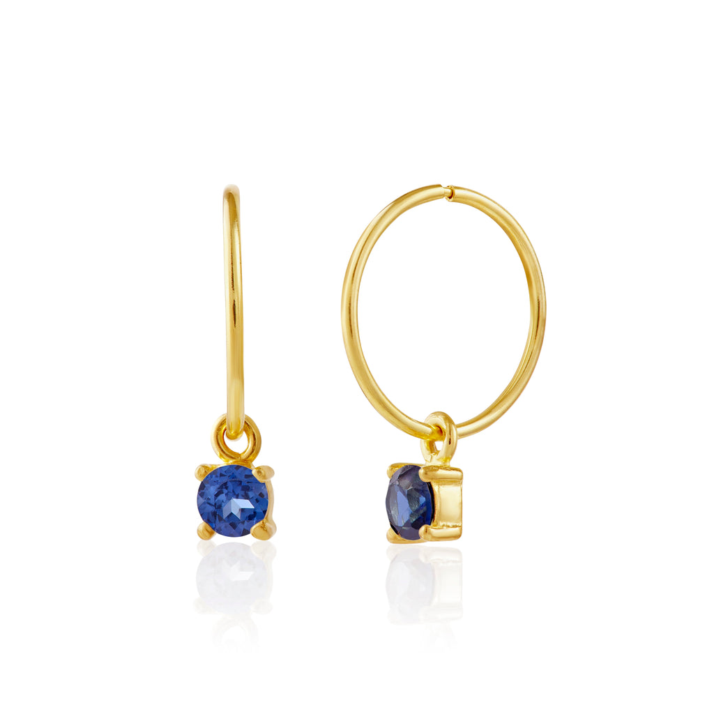 Boucles d'oreilles créoles 12 mm en argent sterling plaqué or avec saphir et zircone cubique