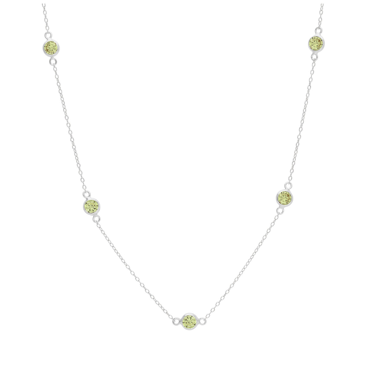 Collier en argent sterling avec plusieurs péridots et zircones cubiques, pierre de naissance d'août