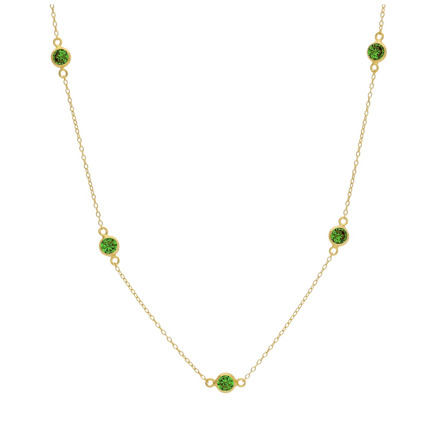 Collier en argent sterling plaqué or avec émeraude et zircone cubique, pierre de naissance du mois de mai