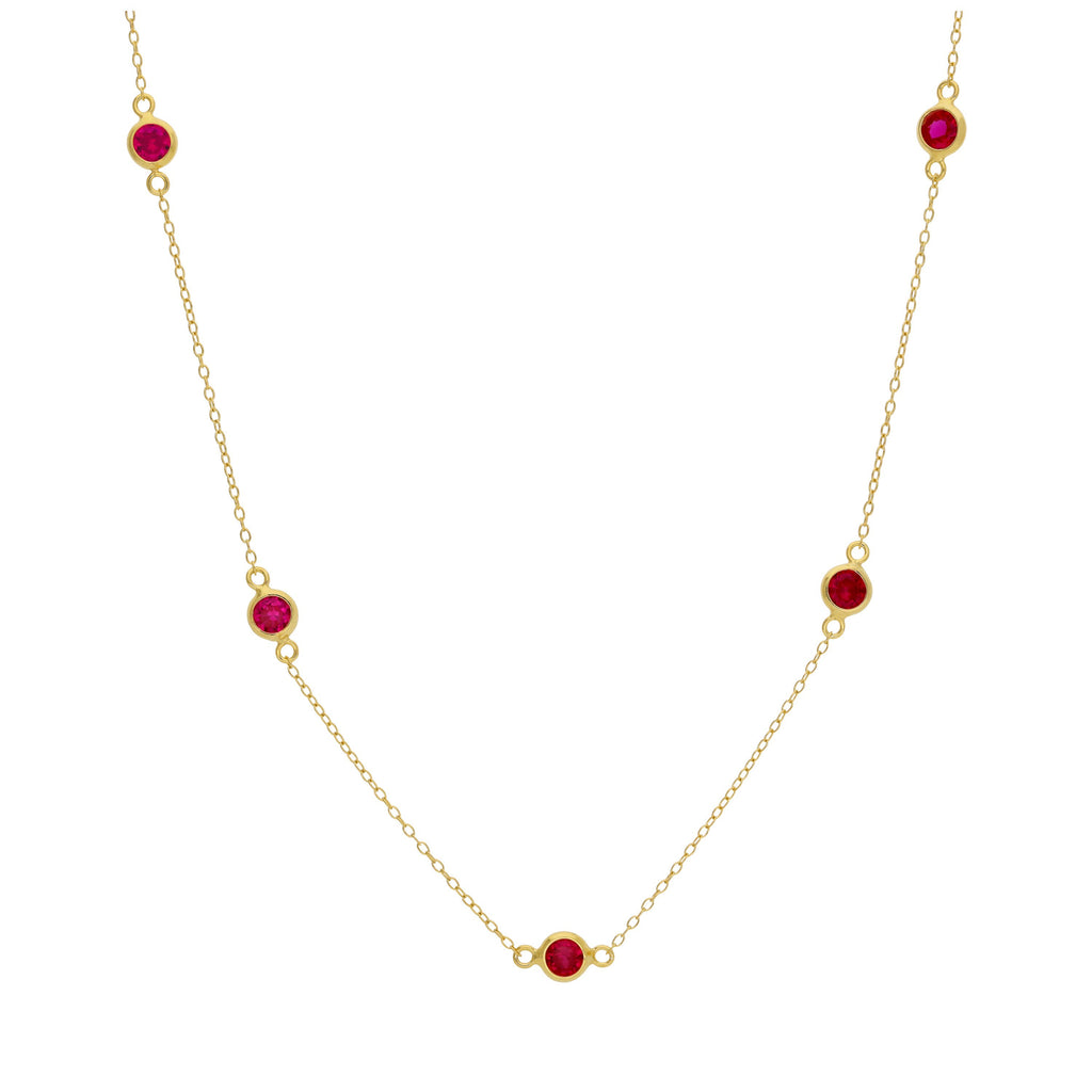 Collier en argent sterling plaqué or avec rubis et zircone cubique, pierre de naissance de juillet