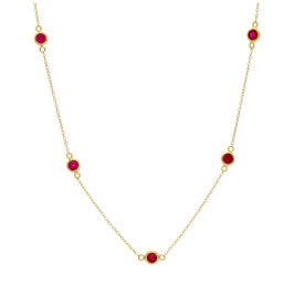 Collier en argent sterling plaqué or avec rubis et zircone cubique, pierre de naissance de juillet