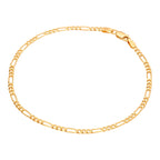 Bracelet gourmette Figaro ouvert en or 9 carats taille diamant 19 cm
