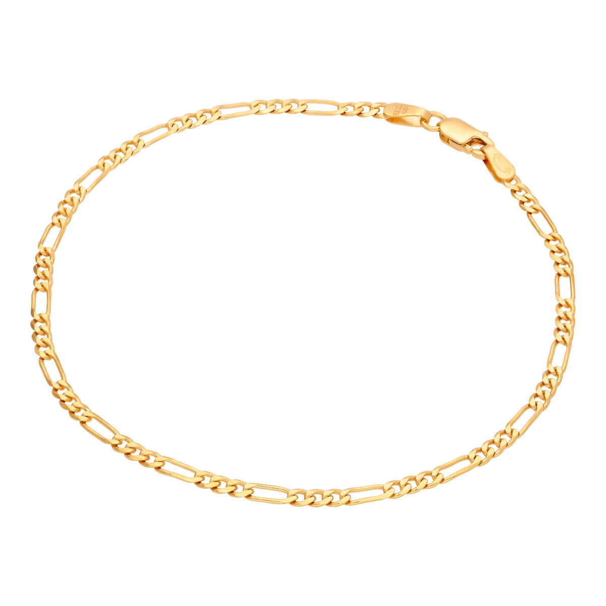 Bracelet gourmette Figaro ouvert en or 9 carats taille diamant 19 cm