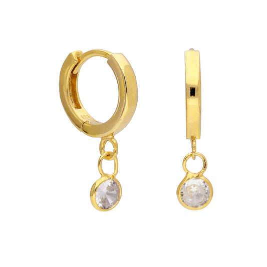 Boucles d'oreilles créoles en argent sterling plaqué or avec breloques en oxyde de zirconium