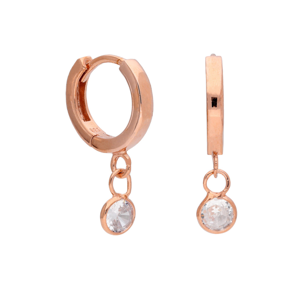 Boucles d'oreilles créoles 12 mm en argent sterling plaqué or rose avec breloque en oxyde de zirconium