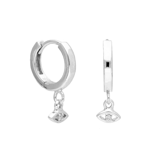 Boucles d'oreilles créoles épaisses en argent sterling avec breloque œil en zircone cubique de 12 mm
