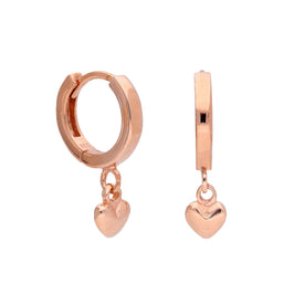 Boucles d'oreilles créoles en argent sterling plaqué or rose avec cœur de 12 mm