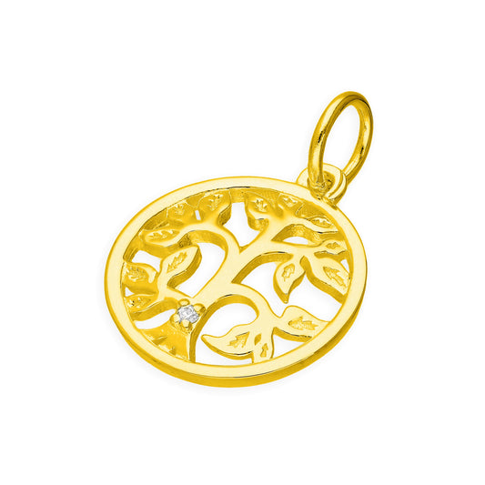 Breloque arbre de vie en argent sterling plaqué or et diamant véritable
