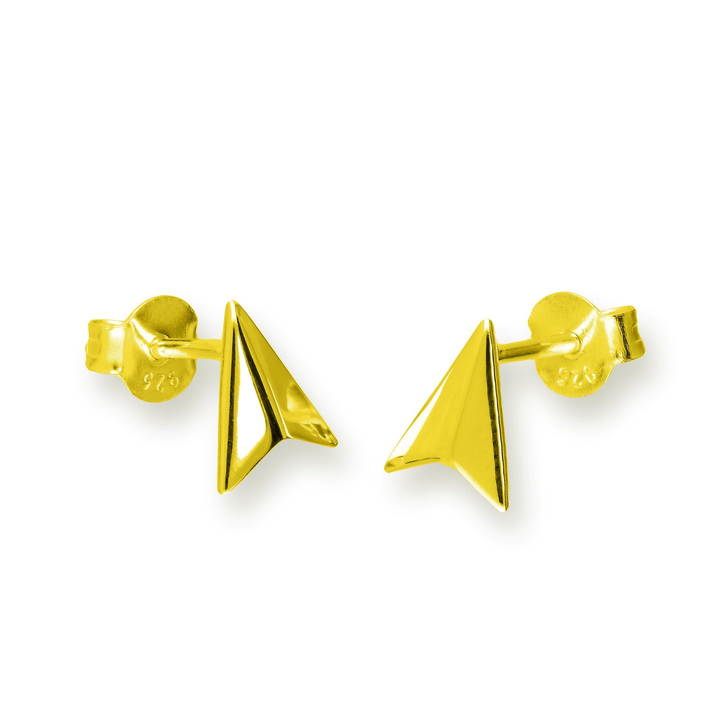 Boucles d'oreilles à tige en argent sterling plaqué or en forme d'avion en papier