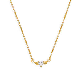 Collier en argent sterling plaqué or avec ailes en forme de cœur et zircone cubique, 45,7 cm