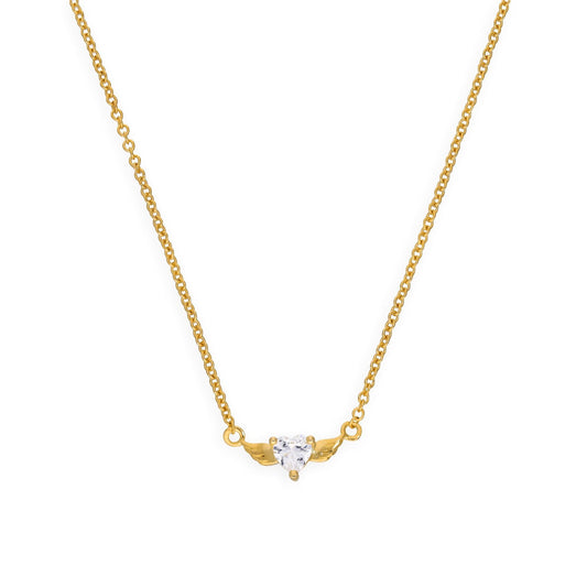 Collier en argent sterling plaqué or avec ailes en forme de cœur et zircone cubique, 45,7 cm