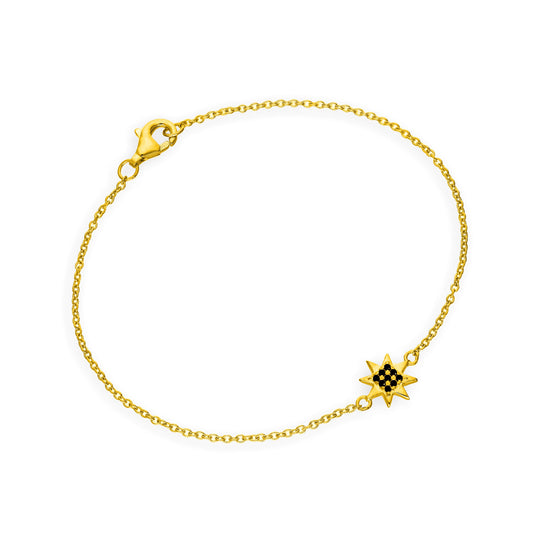 Bracelet en argent sterling plaqué or et cristal CZ noir - 18 cm