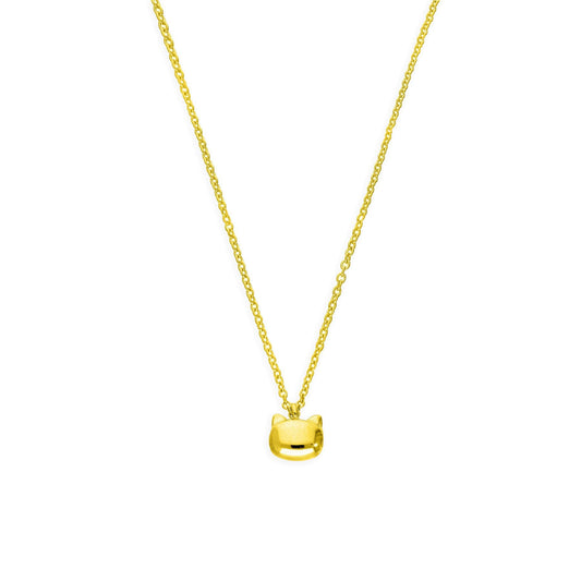 Collier tête de chat en argent sterling plaqué or - 45 cm
