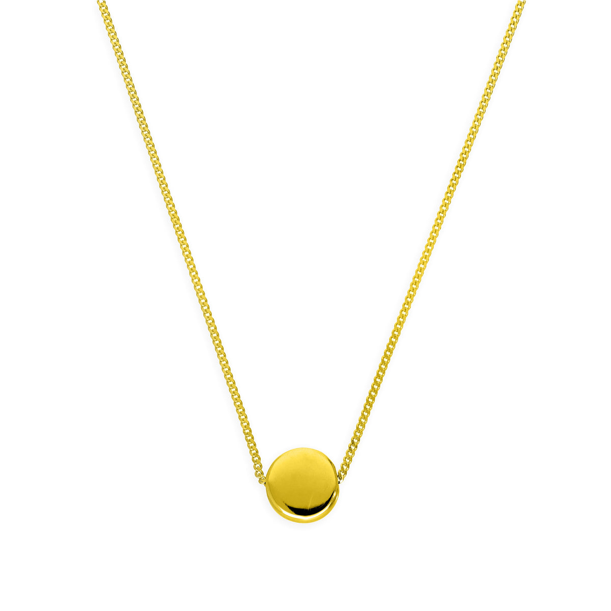 Collier en argent sterling plaqué or avec disque rond de 40 cm