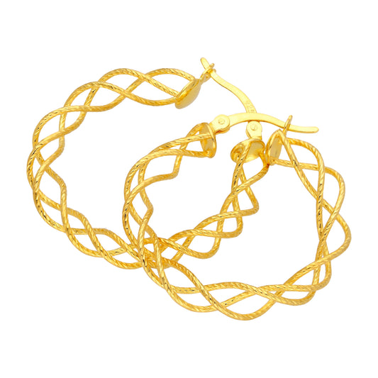 Boucles d'oreilles créoles tissées en argent sterling plaqué or de 30 mm