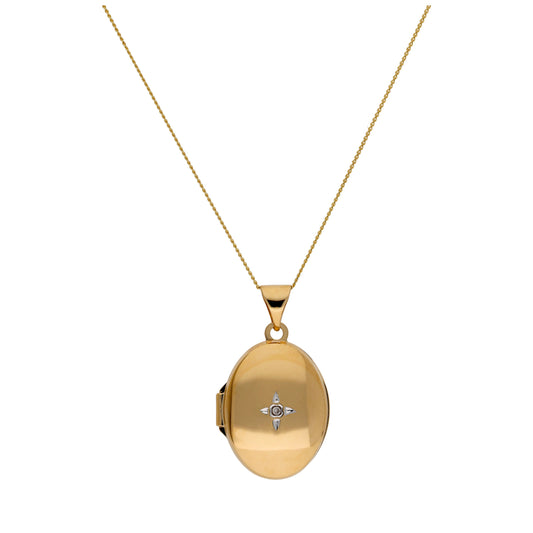 Médaillon ovale en or 9 carats avec collier en diamants - 16 à 20 pouces
