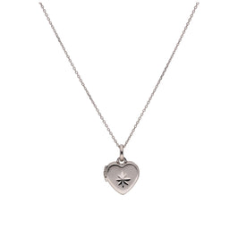 Petit collier médaillon en forme de cœur en or blanc 9 carats avec diamants taille étoile