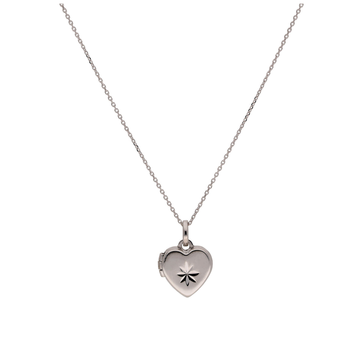 Petit collier médaillon en forme de cœur en or blanc 9 carats avec diamants taille étoile