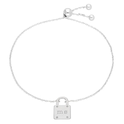 Bracelet ajustable sur mesure en argent sterling avec cadenas et initiales