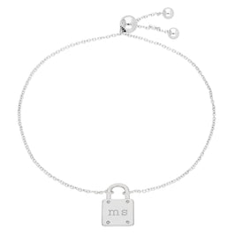 Bracelet ajustable sur mesure en argent sterling avec cadenas et initiales