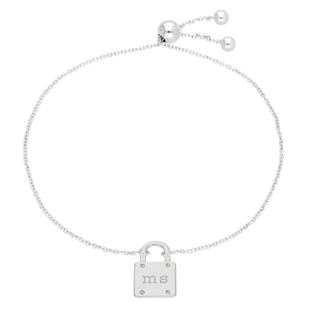 Bracelet ajustable sur mesure en argent sterling avec cadenas et initiales