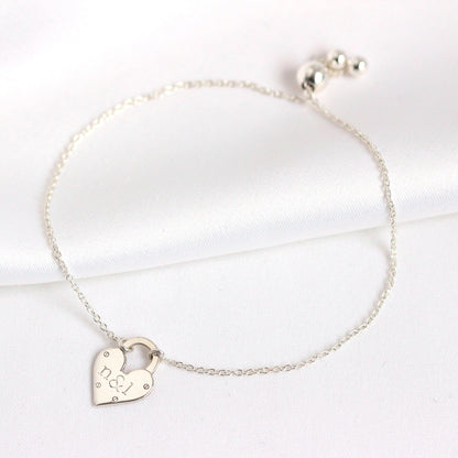 Bracelet ajustable sur mesure en argent sterling avec cadenas et initiales