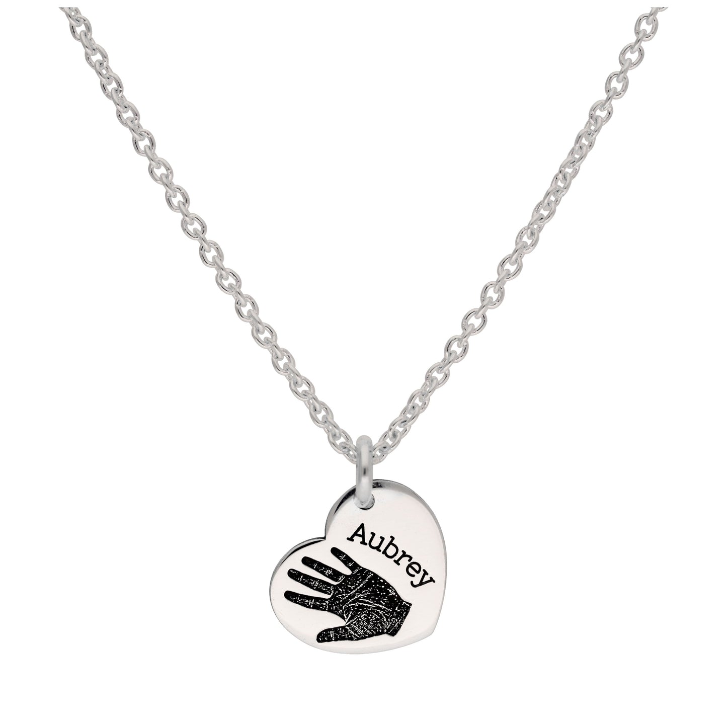 Collier personnalisé en argent sterling avec empreinte de main et cœur, 40 à 61 cm