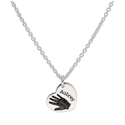 Collier personnalisé en argent sterling avec empreinte de main et cœur, 40 à 61 cm