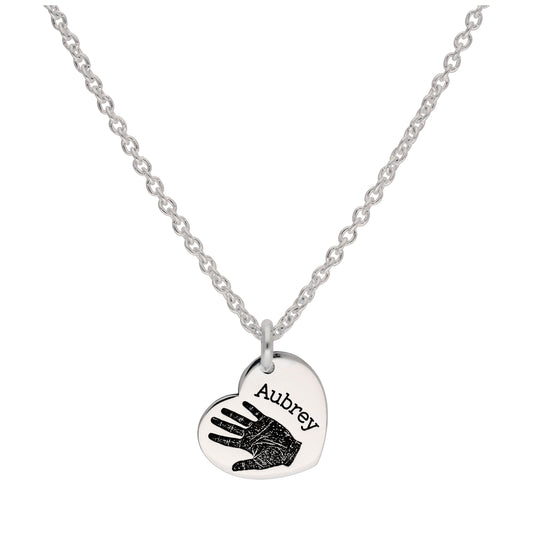 Collier personnalisé en argent sterling avec empreinte de main et cœur, 40 à 61 cm