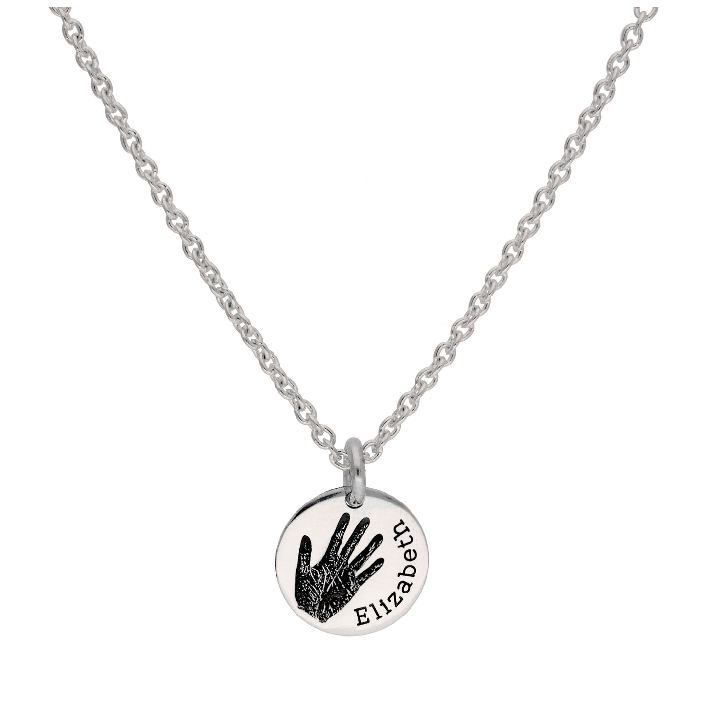 Collier rond en argent sterling avec empreinte de main et nom sur mesure, 40 à 61 cm