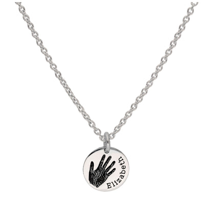 Collier rond en argent sterling avec empreinte de main et nom sur mesure, 40 à 61 cm