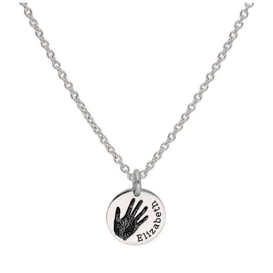 Collier rond en argent sterling avec empreinte de main et nom sur mesure, 40 à 61 cm