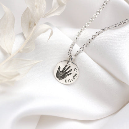 Collier rond en argent sterling avec empreinte de main et nom sur mesure, 40 à 61 cm