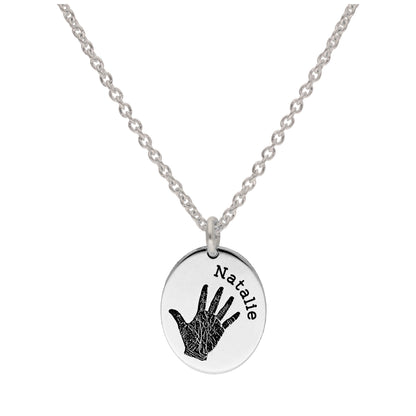 Collier ovale en argent sterling avec empreinte de main, 40 à 61 cm
