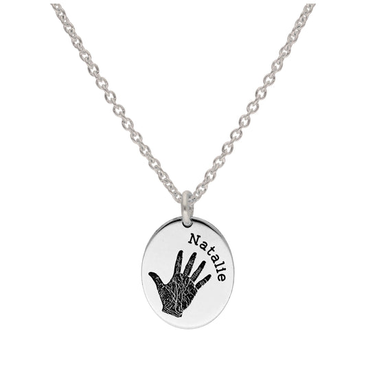 Collier ovale en argent sterling avec empreinte de main, 40 à 61 cm