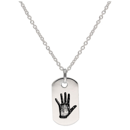 Collier sur mesure en argent sterling avec empreinte de main et plaque d'identité militaire (40 à 61 cm)
